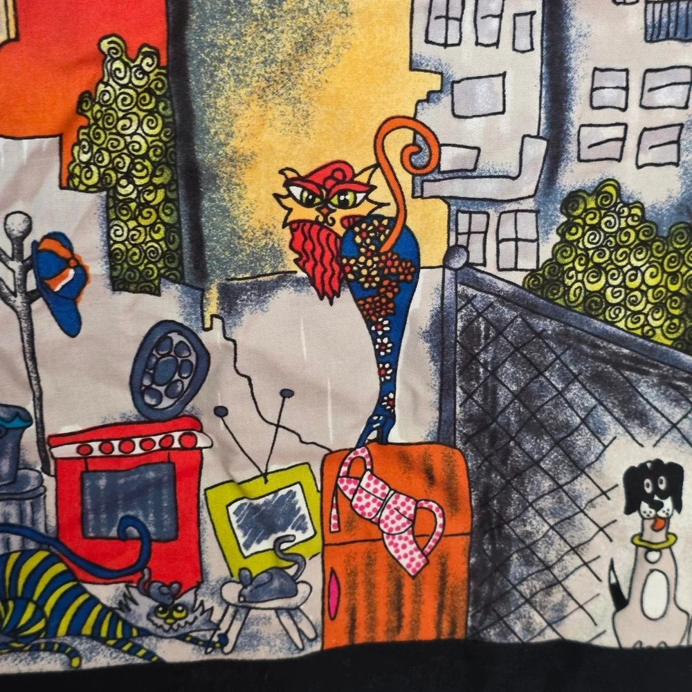 Handmade Cool Cats City Rooftop Novelty Print Laundry Storage Bag   whimsical